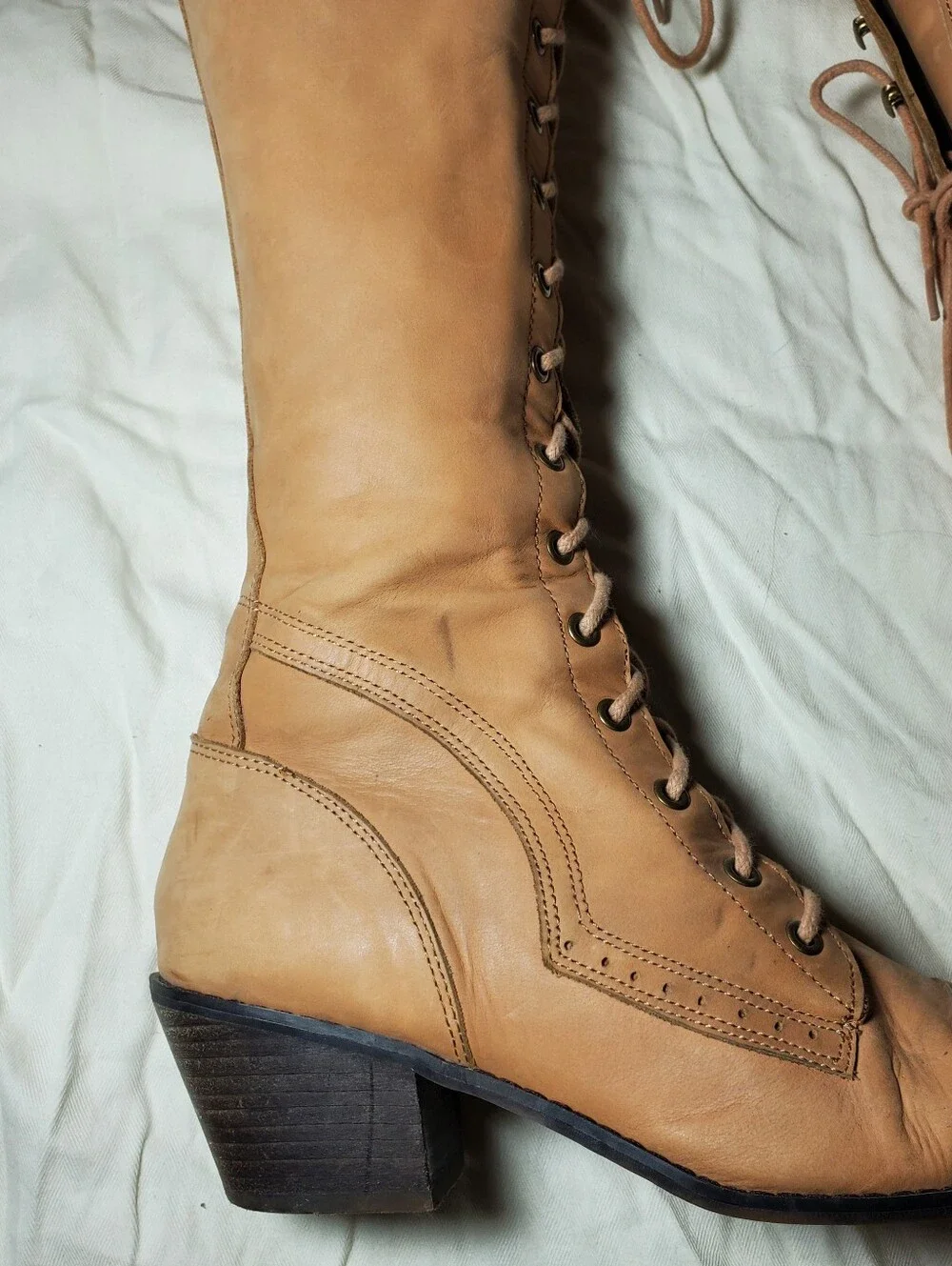 Jeffrey Campbell Free People Joe Knee-High Lace-Up Riding Boots - Tan Womens 9
